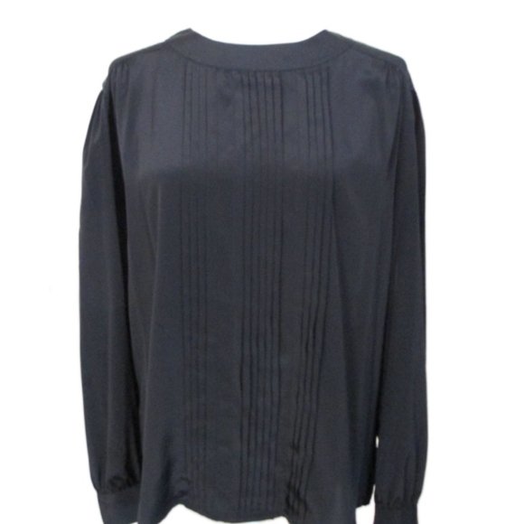 Dana Ashley Black Pleated Front Long Sleeve Blouse Size 14 - Picture 5 of 13